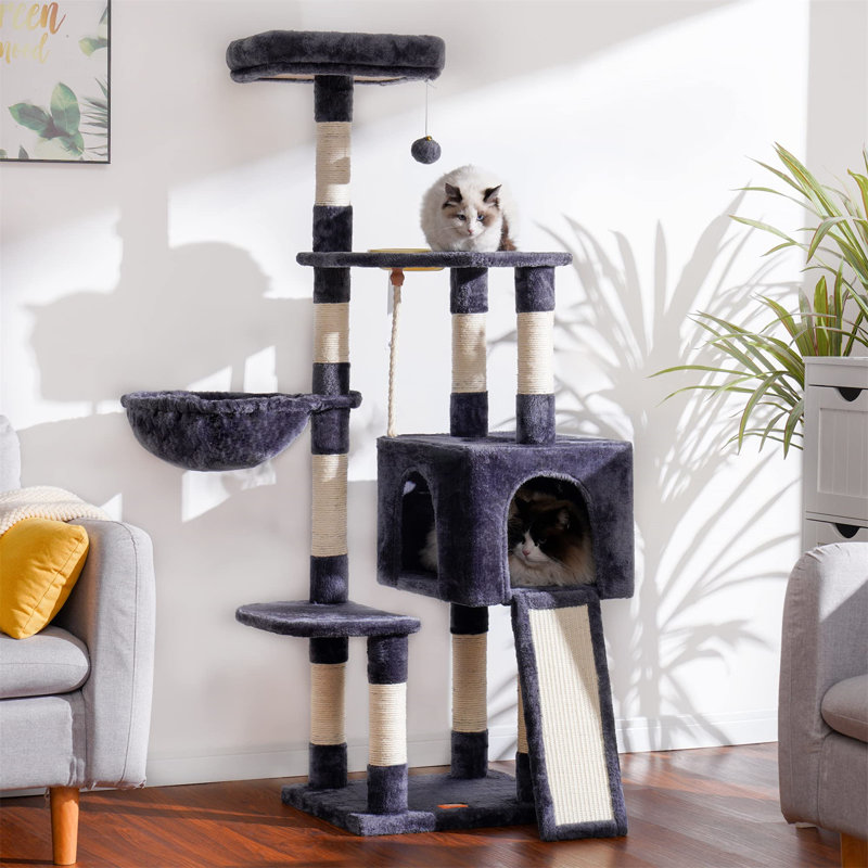 Arbre à chat Evalena, H 59,06 po x l 15,75 po x L 17,72 po, Gris foncé