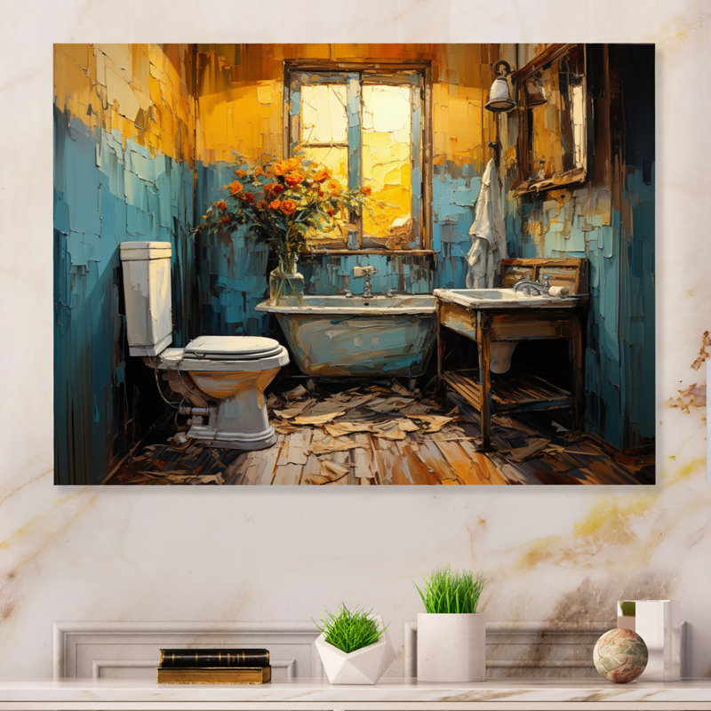 Bathroom Yellow Painting - Bath & Laundry Metal Wall Decor, H 24 po x l 32 po x P 1 po
