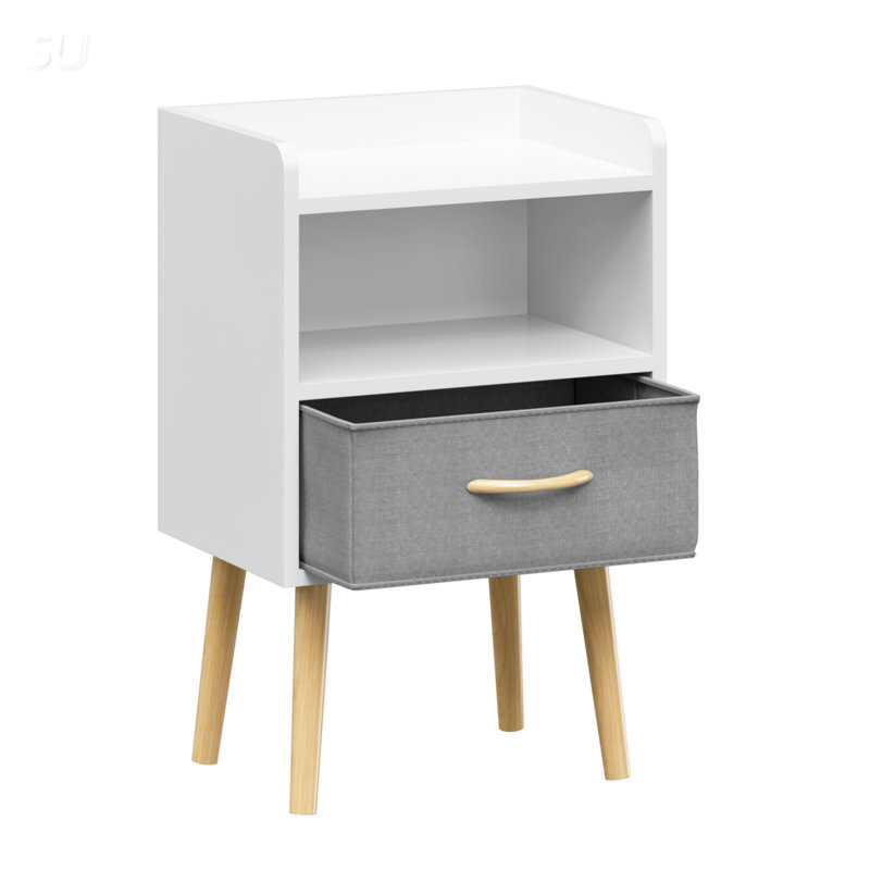 Élégante table de chevet avec tiroir pliable en tissu, table de bout avec rangement à 2 niveaux pour les chambres et les salons modernes