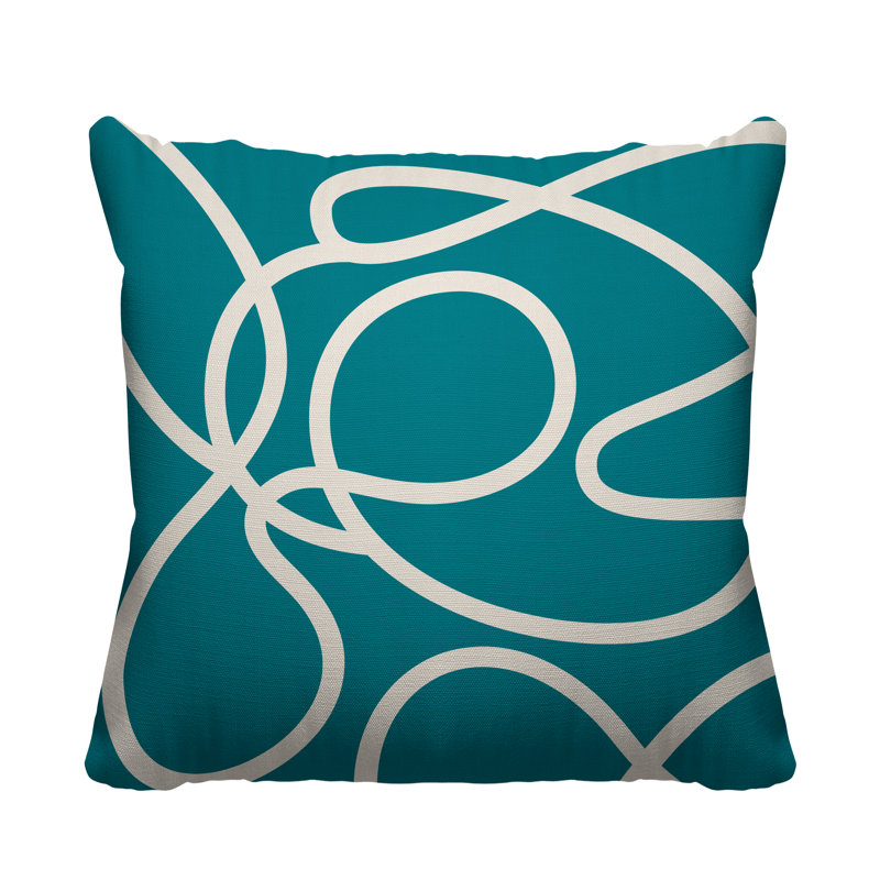 Coussin décoratif intérieur / extérieur Squiggles Abstract, 17 po x 17 po, Turquoise, Carré