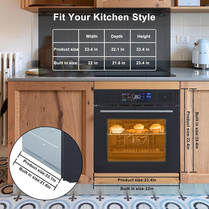 24" Electric Wall Oven, 2.58 Cu.ft Built-in Convection Oven with Air Fry Function, Black