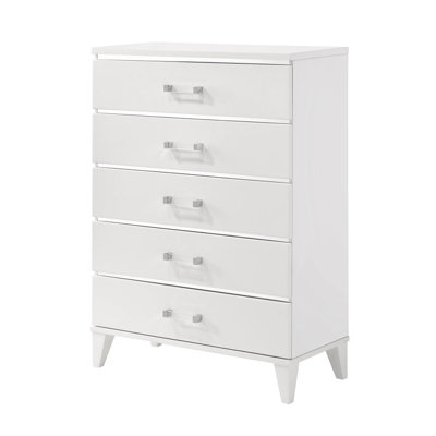 49 Inch Modern Tall Dresser Chest, 5 Drawers, Bar Handles, Wood, White -  Red Barrel StudioÂ®, 6379E7004EAB400FAB65470DD25B09FA