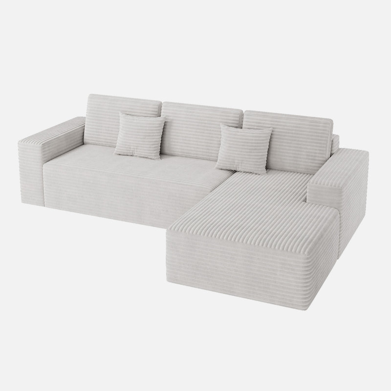 111" Modular Sectional Sofa With L-Shaped Chaise, No Assembly Required, White Corduroy