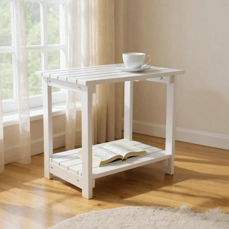 Hampshire Rectangular Solid Wood Acacia Outdoor Side Table, White