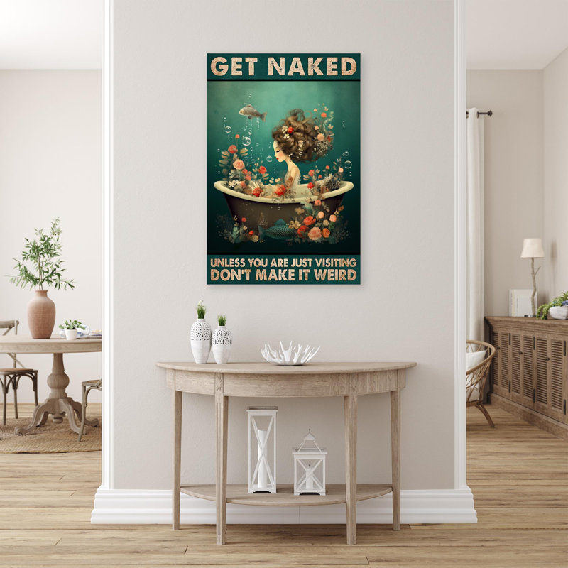 «Mermaid In Bathaign Get Nake 1 - 1 pièce», reproduction d'art graphique sur toile tendue, H 36 po x l 24 po x P 1,25 po