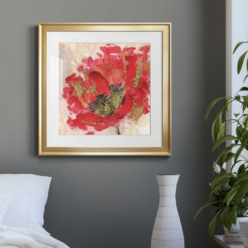 " Red Infusion II " Painting Print, Gold Framed Paper, 17.5" H x 17.5" W x 1.5" D