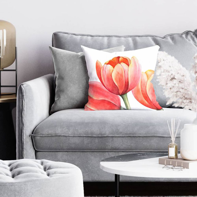 Three tulips closeup - 20"x20" Throw pillow - Poly twill - Print on demand, Polyester/Polyfill, 20" x 20"
