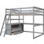 Lit mezzanine simple blanc avec bureau, tablettes et étagère à tiroirs-774081935