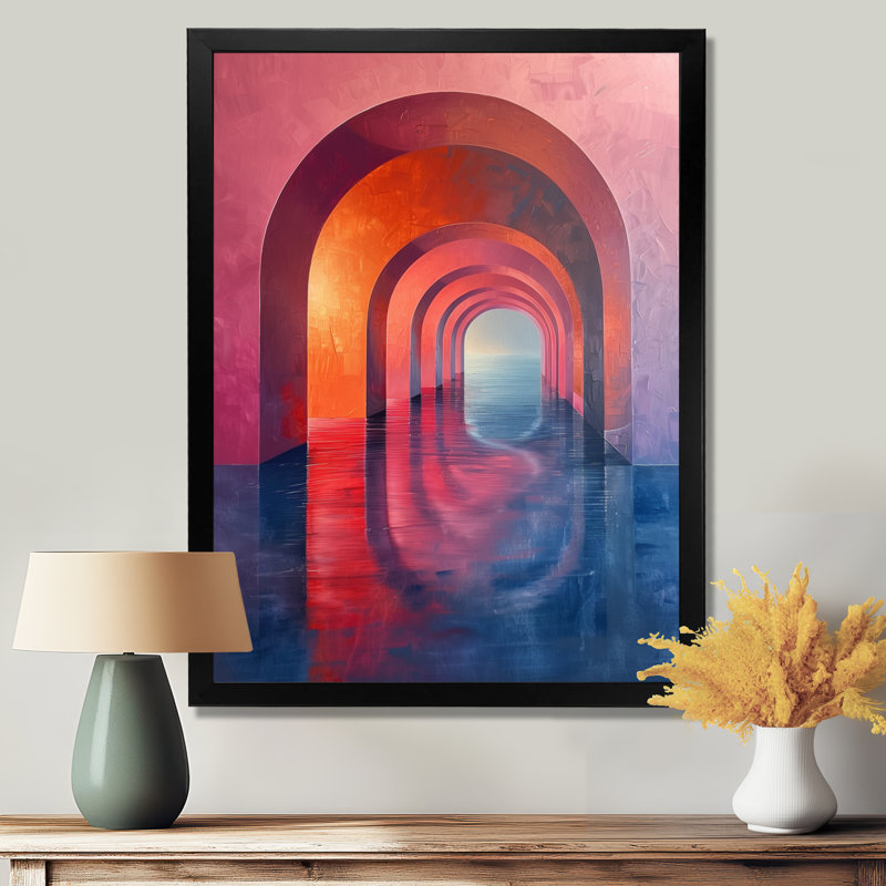 Tunnels d'univers soutenus rose et bleu, H 12 po x l 20 po, Cadre simple noir, bois massif
