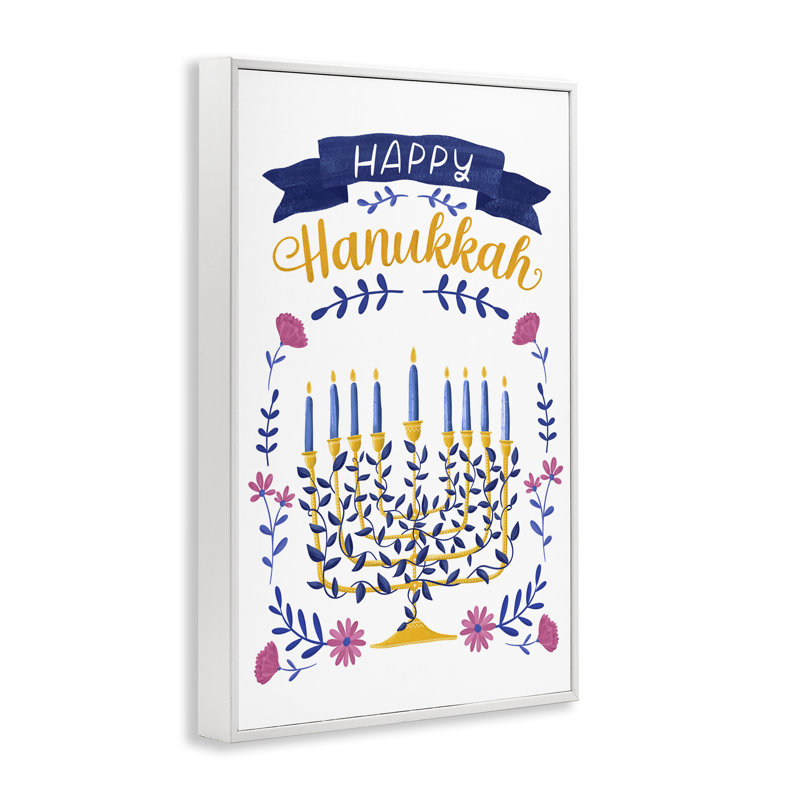 Floral Menorah Happy Hanukkah, giclée encadrée, conception par JJ Design House LLC, H 24 po x l 16 po