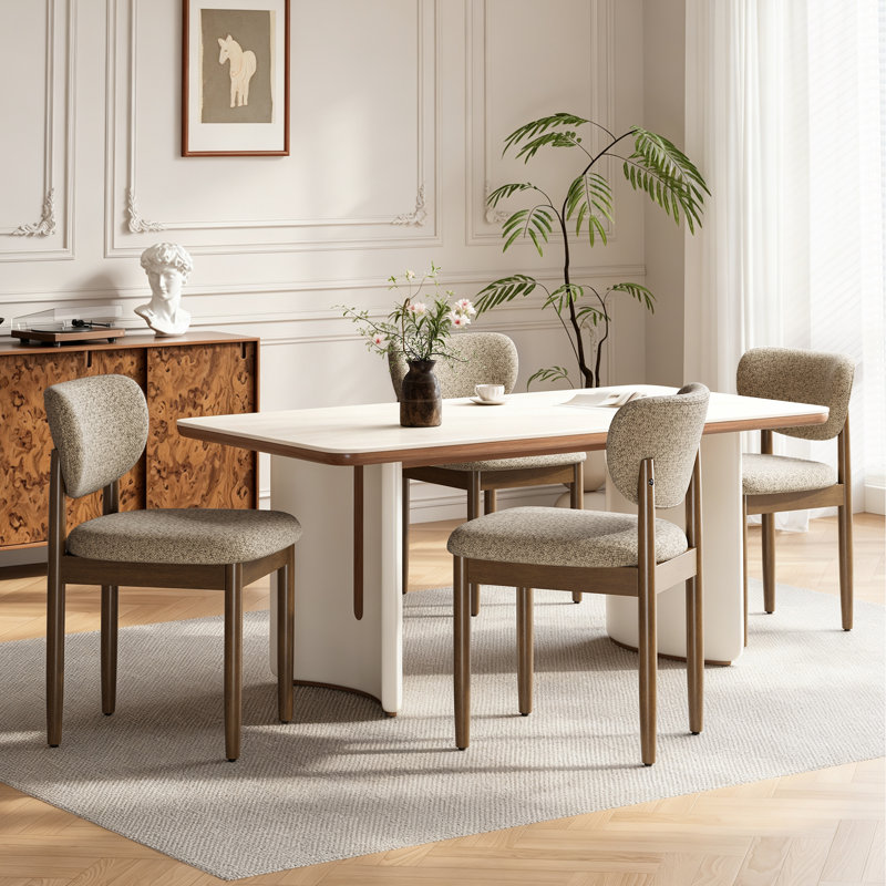 Chaise de salle à manger rembourrée en chenille avec pieds en bois massif, Chameau