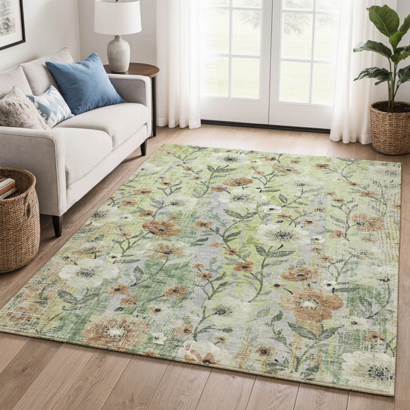 Tapis floral lavable à la machine de qualité supérieure AMF2403, Aloès, 3 pi x 5 pi