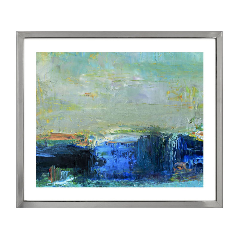 Shades Of Blue Abstract - Single Picture Frame Print, 199.136 cm H x 161.036 cm W, Aluminium Chrome