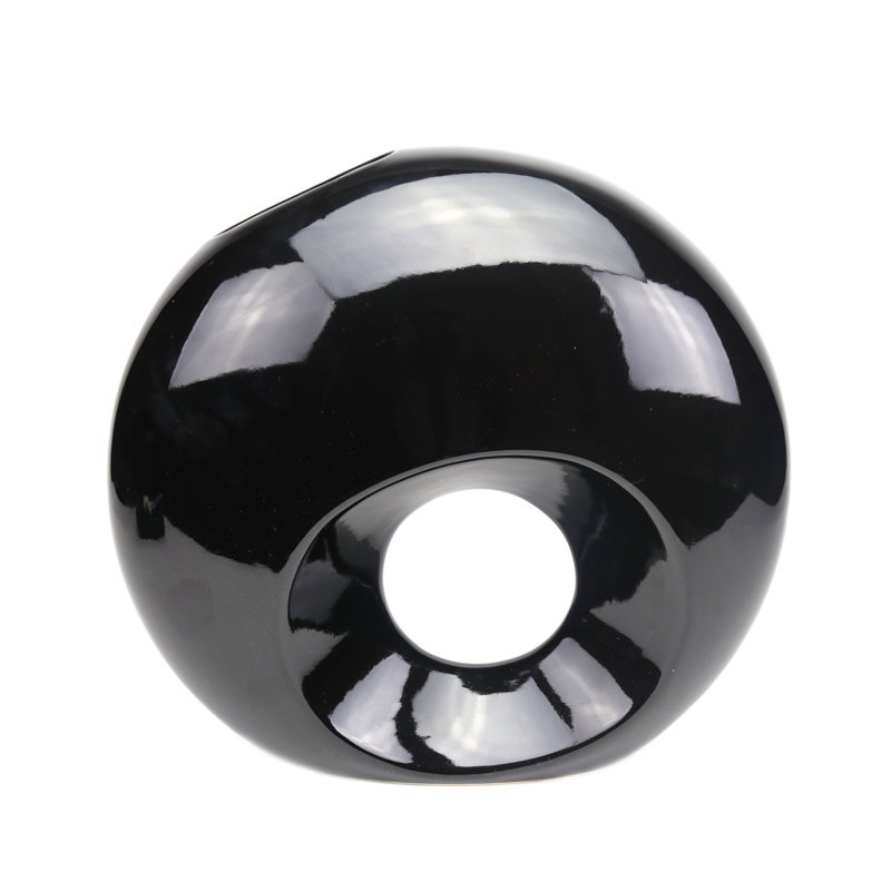 Global Handmade Ceramic / Porcelain Table Vase, 10" H x 11.5" W x 3.5" D, Black