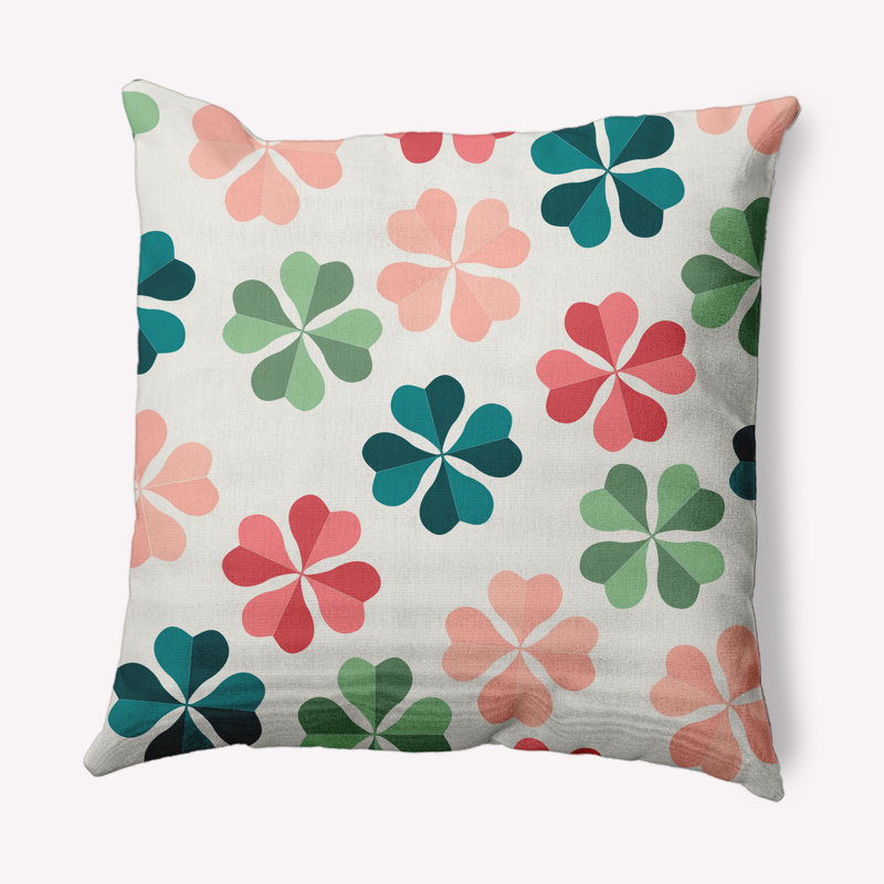 Floral Reversible Throw Pillow, 16" x 16", Ocean Abyss Green