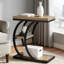 Table d'appoint à 3 niveaux en C avec support de rangement, table basse à grain de bois, table de bout polyvalente étroite pour le salon et la chambre à coucher