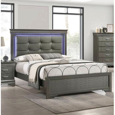 Mobilier de chambre à coucher gris capitonné
