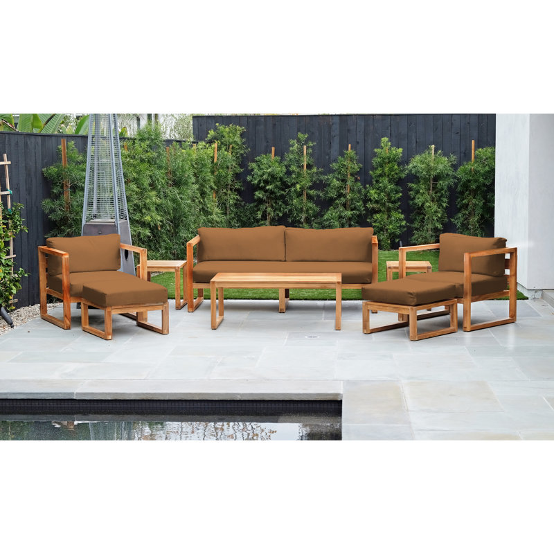 Ensemble de conversation canapé en teck 8 pièces Venice, Teck