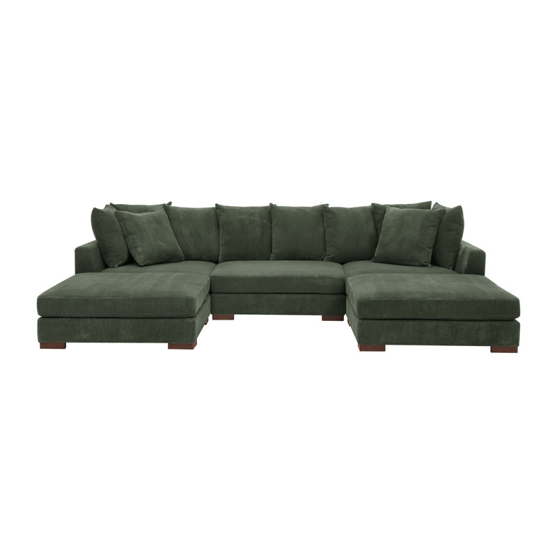 Canapé modulaire rembourré 5 pièces Blondun, Velours côtelé vert forêt