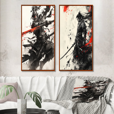 China Warrior dans les tons de noir et de rouge III - ensemble d'art mural Warrior China 2 pièces