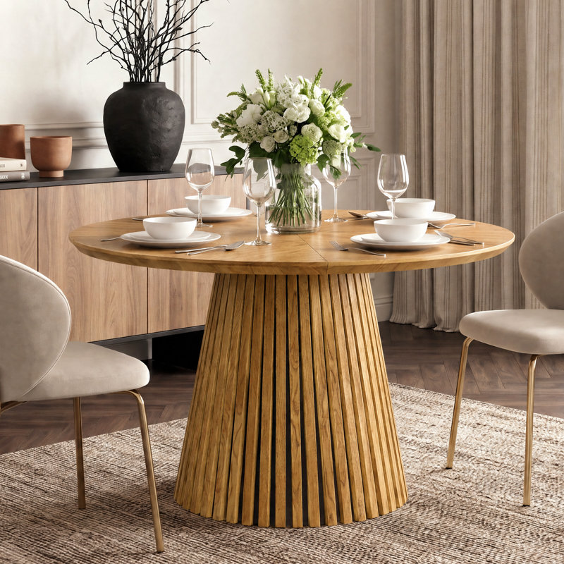 Table de salle à manger ronde en bois 39 po avec pieds à lattes - Compacte et moderne, Bois naturel