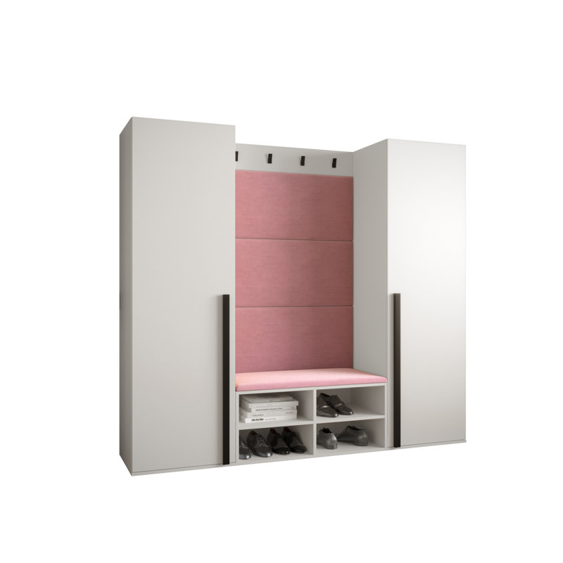 Jasmarie Hall Tree with Bench and Shoe Storage, White/Pink