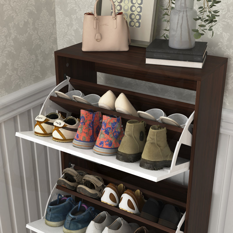 Modern Entryway Shoe Cabinet with 3 Flip Doors, Large Capacity and Space-Saving Design, Ideal for Narrow Spaces and Home Organization.