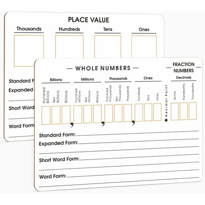 2 Pack Place Value Board 9" X 12" Double Sided Dry Erase Boards For Kids For Teaching Place Values From Billions To Decimal Numbers Math Manipulative Lapboard For Home School And Classroom