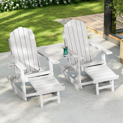 All-Weather HDPE Folding Adirondack Rocking Chair with Retractable Ottoman, 3-Position Adjustable Outdoor Rocking Chair for Patio, Gargen, Deck