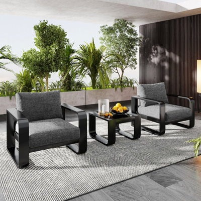 Ensemble 3 pièces de mobilier de patio avec coussin et table basse, ensemble de conversation d'extérieur