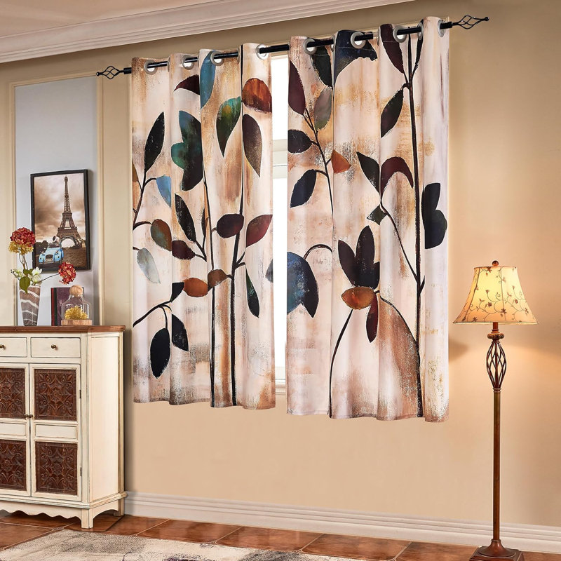 Vibrant Floral Curtains, Brown/Black