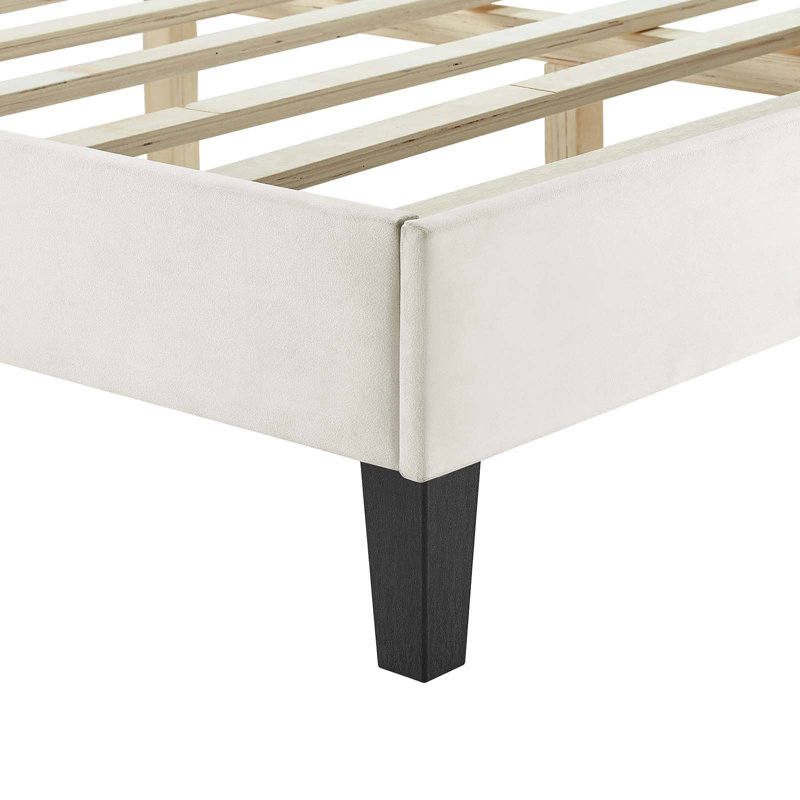 Modway Leah Chevron Tufted Performance Velvet Platform Bed, White, Full / Double