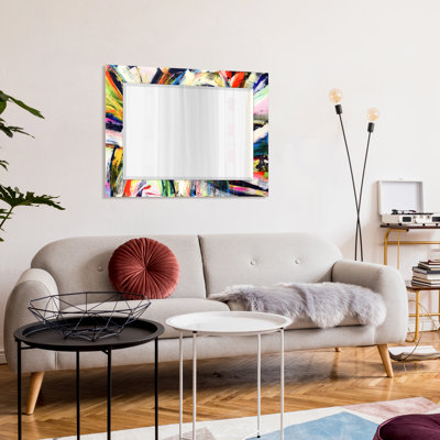 Rock Star I Rectangular Beveled Mirror on Free Floating Printed Tempered Art Glass