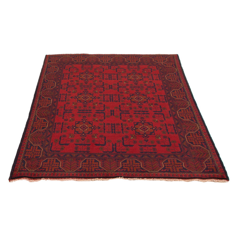 Tapis rouge en laine noué à la main de conception unique 4 pi 10 po x 6 pi 3 po Mosese