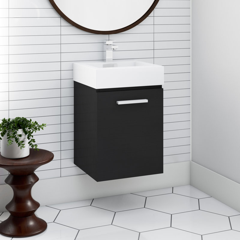 Ensemble de meuble-lavabo simple mural 16 po Royka, Bois noir
