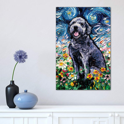 Gray Labradoodle Night by Aja Trier - Wrapped Canvas Painting