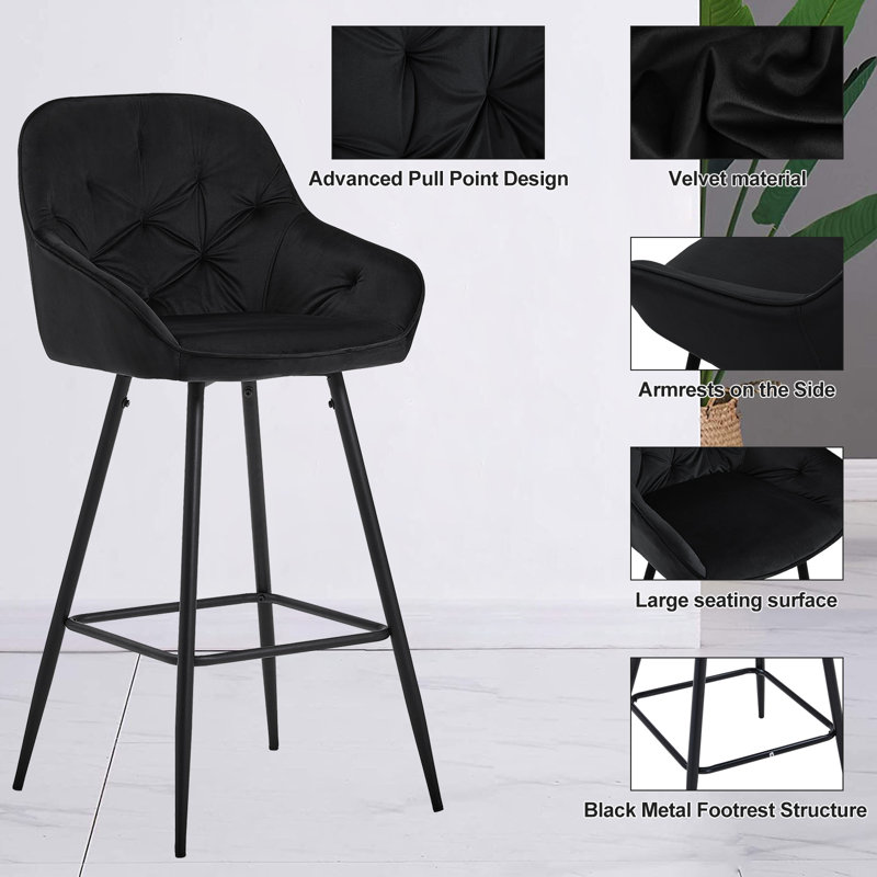Adelmina Upholstered Counter Stool with Metal Frame, Black