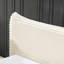 Grand lit plateforme tapissier en velours avec tête de lit courbée, structure solide, sans sommier, beige, plateforme confortable pour le coucher, panneau de particules, couleur pure, agrafe de chambre à coucher-1673806934