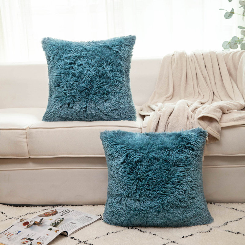 Housse de coussin carrée en fausse fourrure, Blanc, H 18 po x l 18 po