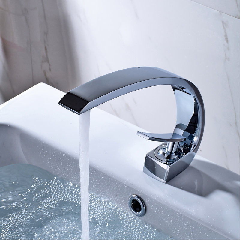 Robinet pour salle de bain Modern Waterfall - Robinet monotrou avec finition nickel, Nickel