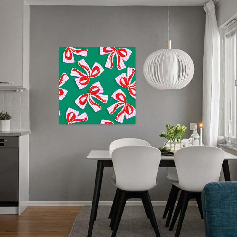 Sweet Candy Bows Pattern Playful Abstract Contemporary Wall Art Print by Dominique Vari - Wrapped Canvas Print