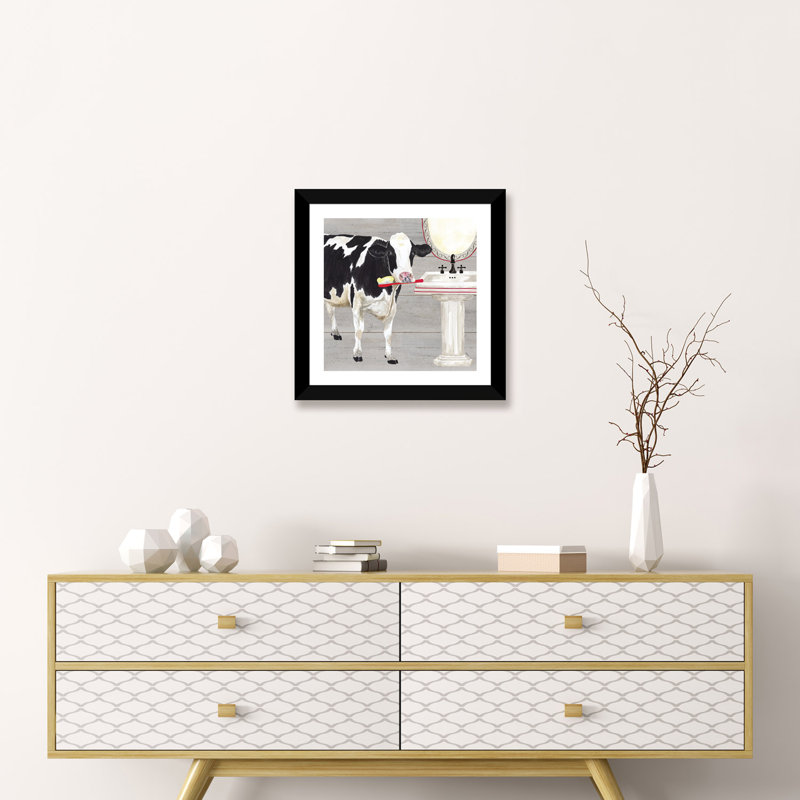 «Bath Time for Cows Sink» par Tara Reed - impression d'art graphique, Blanc / aubergine / banane / brun clair / rouge br