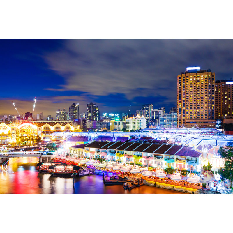 Aniston Singapore Night At Night - Wrapped Canvas Print, 51cm H x 76cm W x 3.8cm D