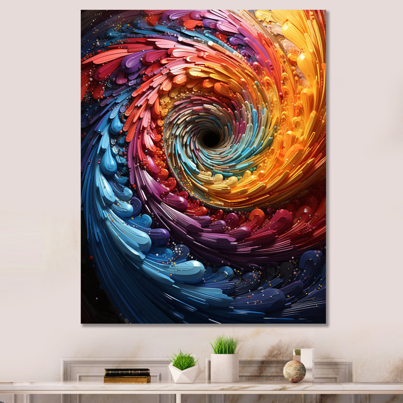 Solitaire en spirale arc coloré arc-en-ciel II - abstrait spirales murales, Toile tendue, 40" H x 30" W