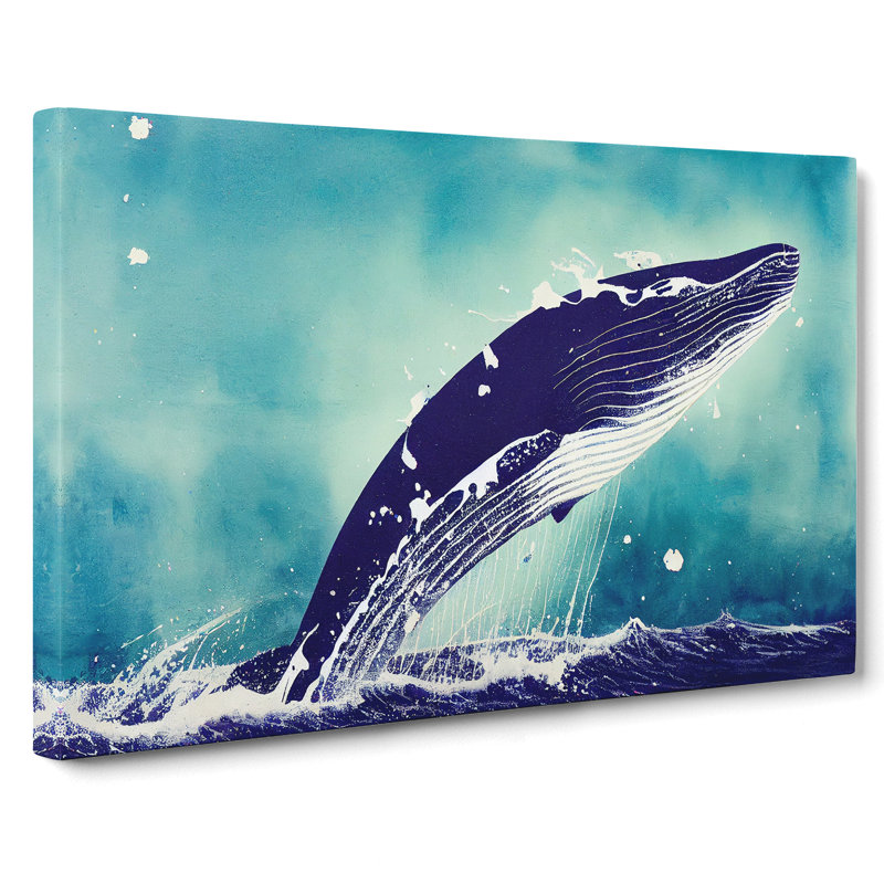XXX-H1022-WF-10129X Whale Paint Splatter - Wrapped Canvas Painting, 50cm H x 76cm W x 3cm D