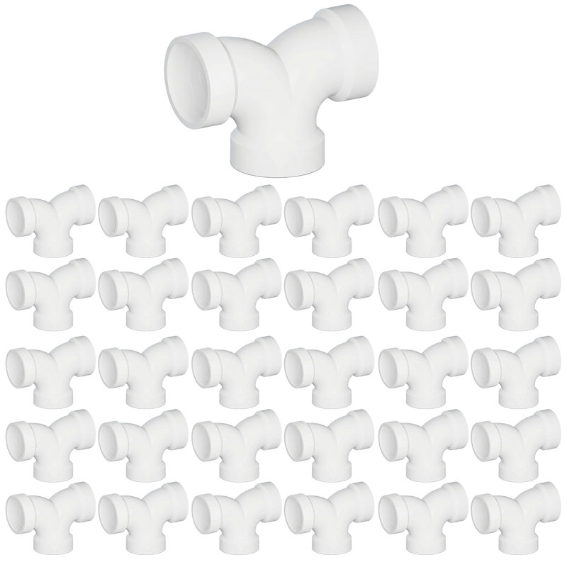 Coude 90 ° 1-1 / 2 en PVC blanc 1-1 / 2 po à double coude, moyeu x moyeu x moyeu, raccord d'évacuation de drain, (paquet de 50)