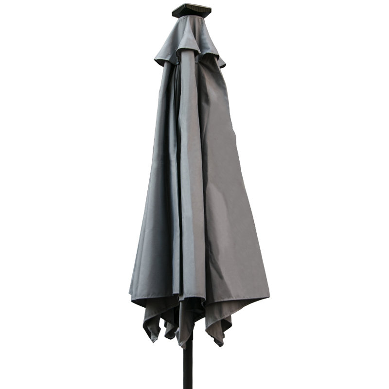 2.5M Round Garden Parasol Solar LED Lights Umbrella Tilt Crank with Base, Grey