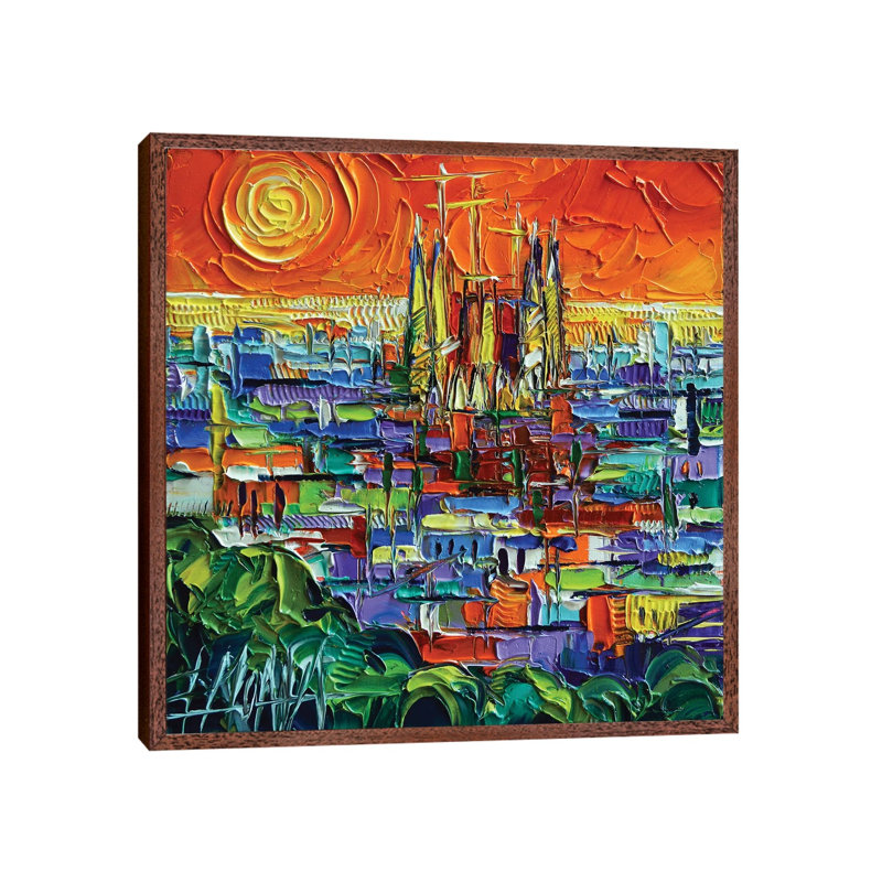 Barcelona View Stylized Cityscape by Mona Edulesco - Painting on Canvas, 45.72cm H x 45.72cm W x 3.81cm D