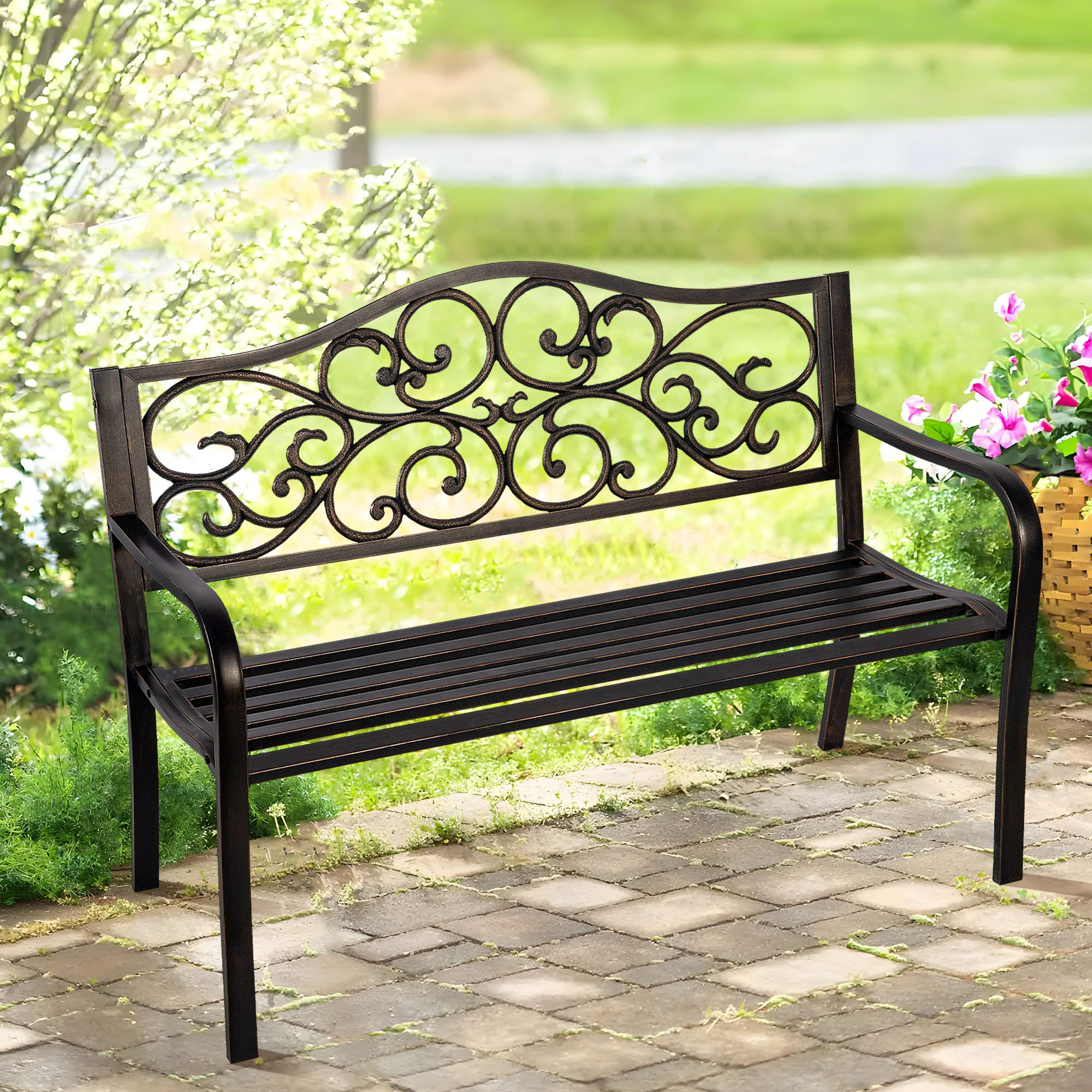 Astoria Grand Marlowes Metal Outdoor Bench & Reviews | Wayfair