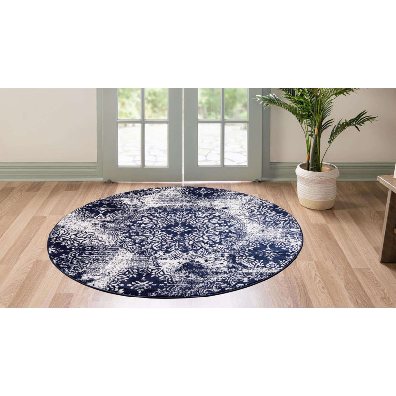 Tapis rond rond Oneita Ikat Sapphire, Rond 5 pi